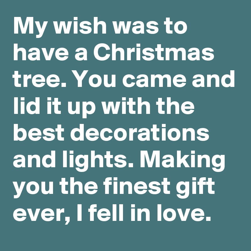 My wish was to have a Christmas tree. You came and lid it up with the best decorations and lights. Making you the finest gift ever, I fell in love. 