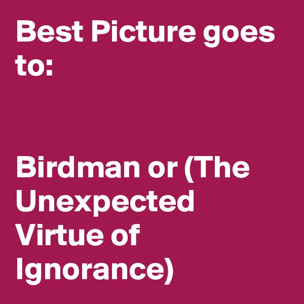 Best Picture goes to:


Birdman or (The Unexpected Virtue of Ignorance)