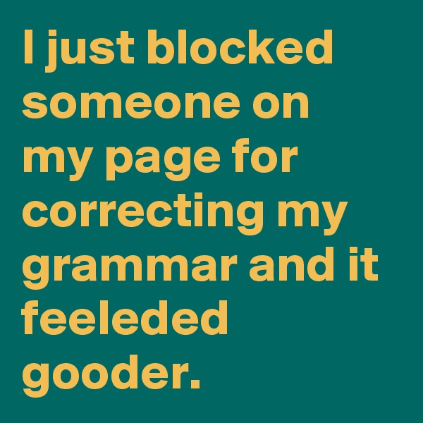 I just blocked someone on my page for correcting my grammar and it feeleded gooder.