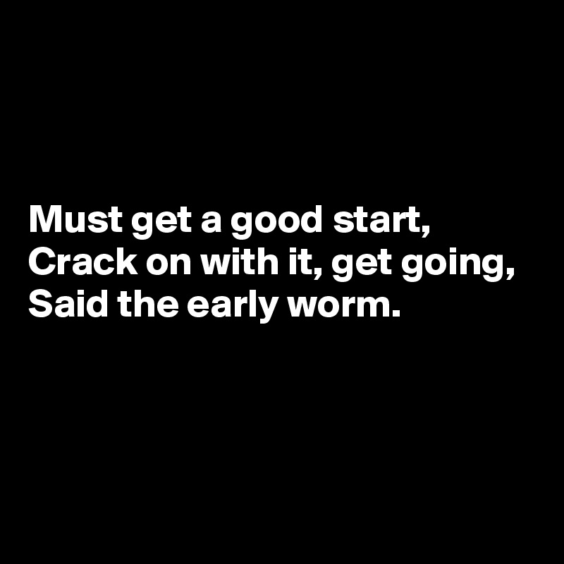 



Must get a good start, 
Crack on with it, get going, 
Said the early worm.



