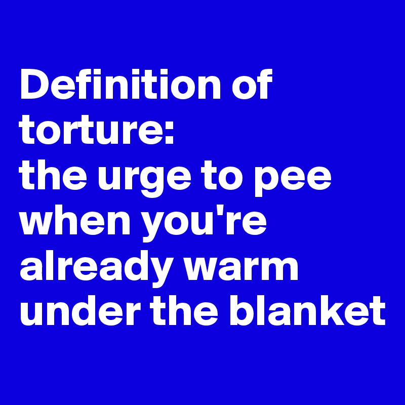
Definition of torture: 
the urge to pee when you're already warm under the blanket
