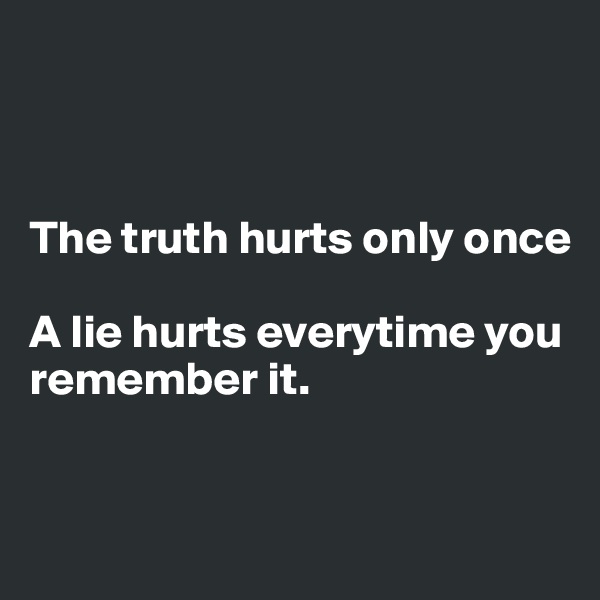 



The truth hurts only once 

A lie hurts everytime you remember it. 


