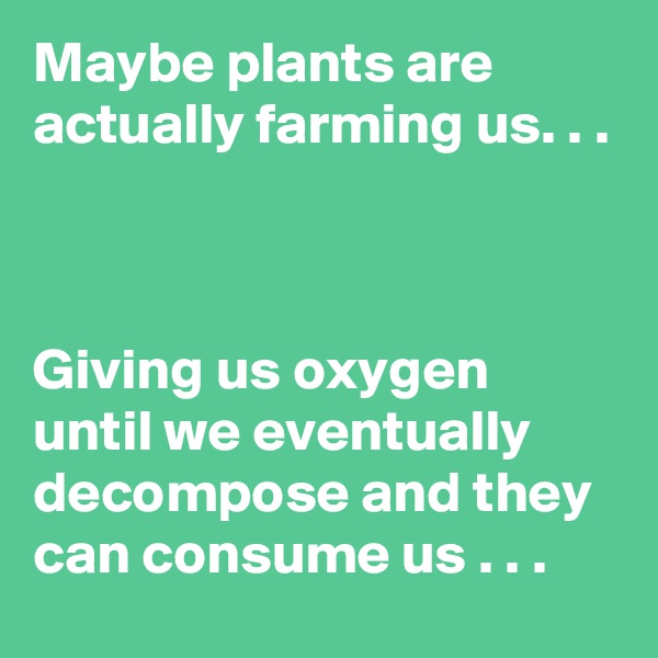 Maybe plants are actually farming us. . . 



Giving us oxygen until we eventually  decompose and they can consume us . . .  