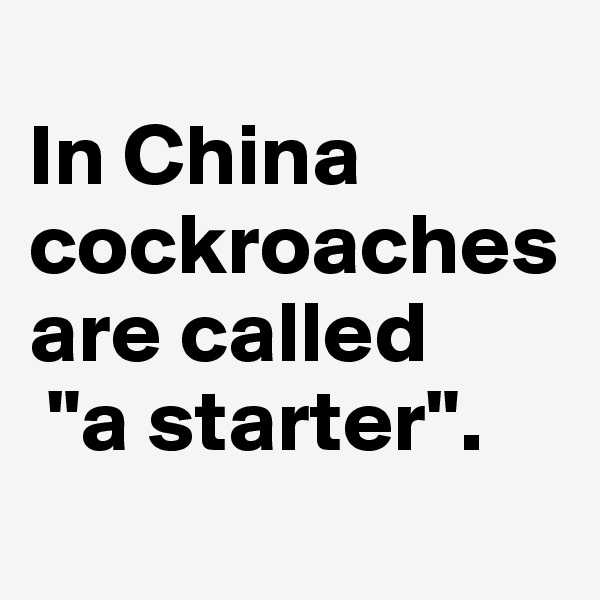 
In China cockroaches are called
 "a starter".

