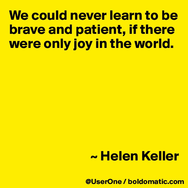 We could never learn to be brave and patient, if there were only joy in the world.







                             ~ Helen Keller