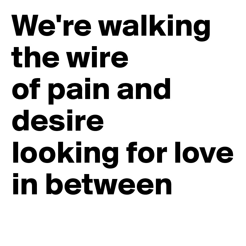 We're walking the wire 
of pain and desire
looking for love in between