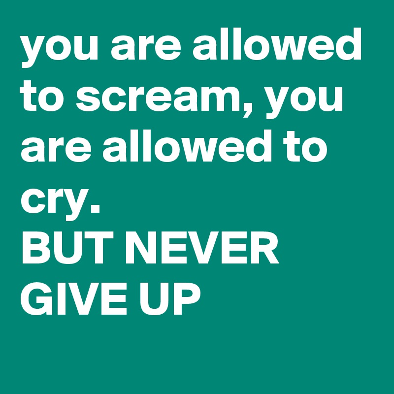 you are allowed to scream, you are allowed to cry.
BUT NEVER GIVE UP