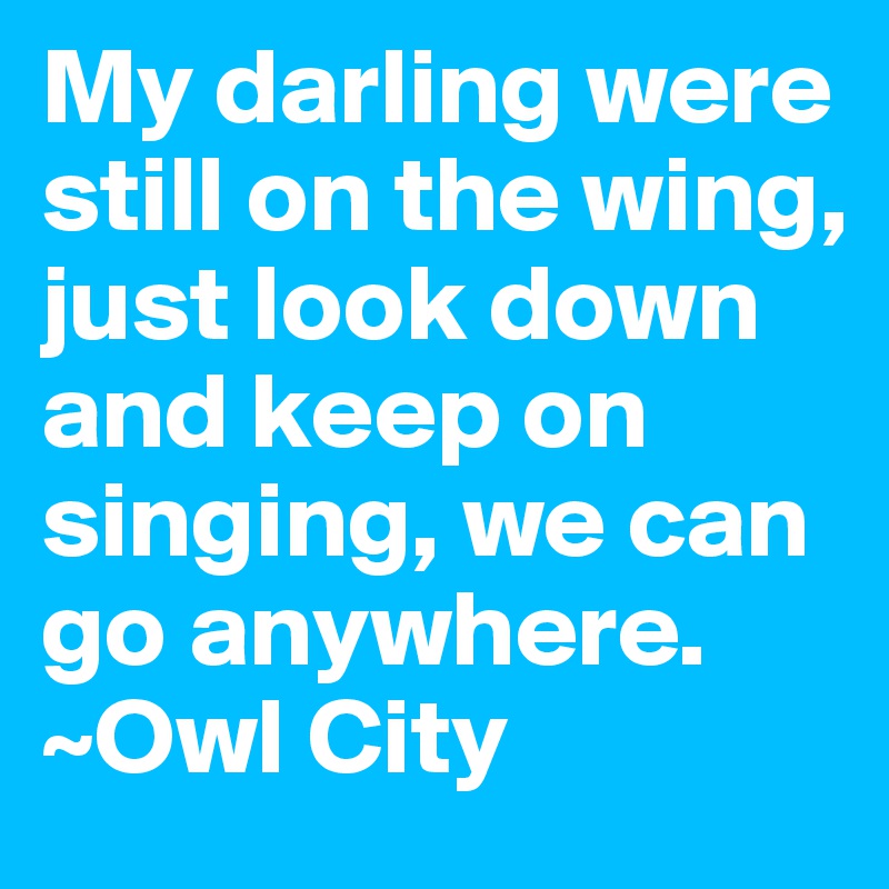 My darling were still on the wing, just look down and keep on singing, we can go anywhere. 
~Owl City