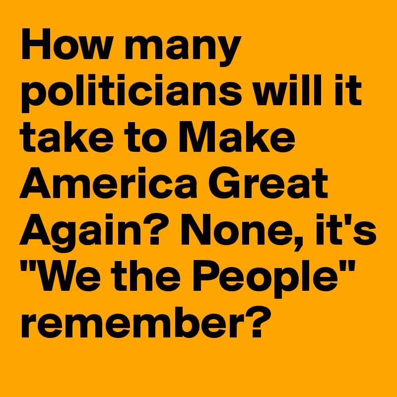 How many politicians will it take to Make America Great Again? None, it's "We the People" remember? 