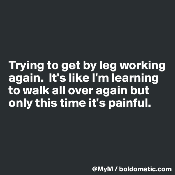 



Trying to get by leg working again.  It's like I'm learning to walk all over again but only this time it's painful.



