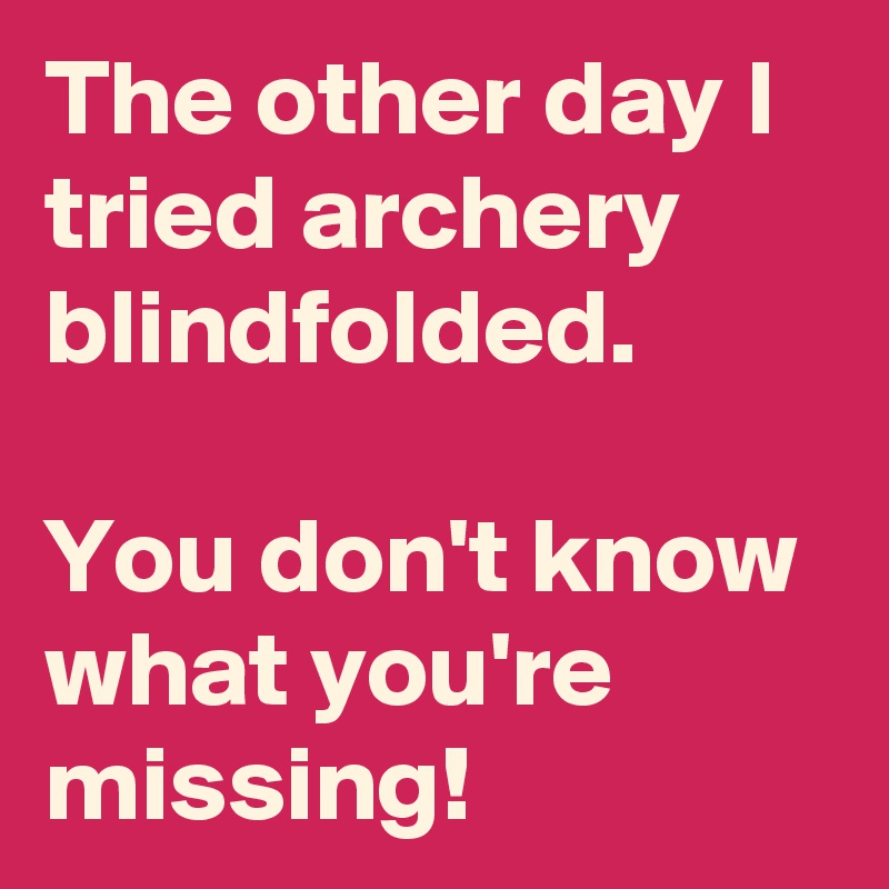 The other day I tried archery blindfolded.

You don't know what you're missing!