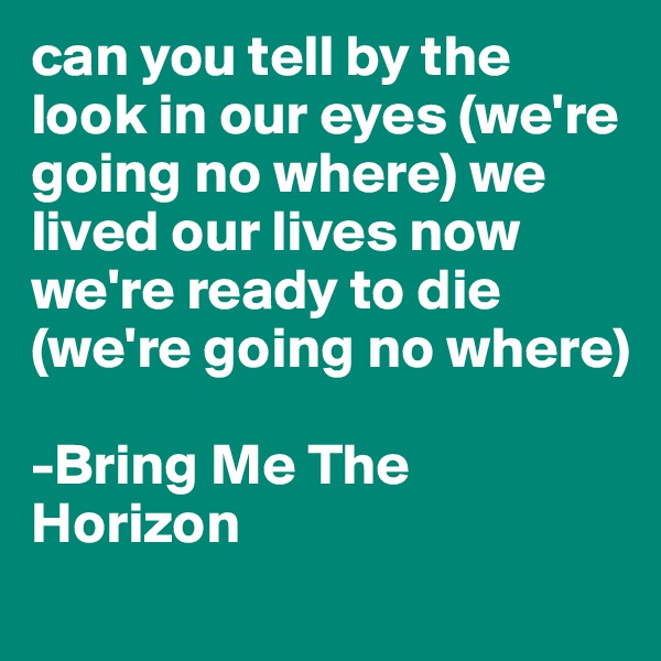 can you tell by the look in our eyes (we're going no where) we lived our lives now we're ready to die (we're going no where)

-Bring Me The Horizon