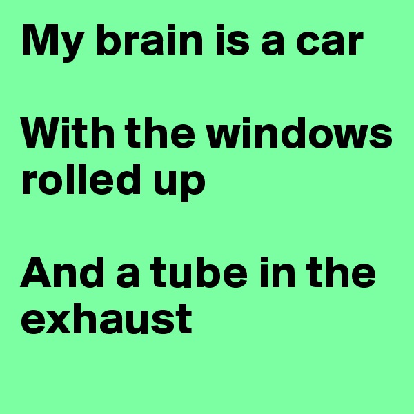 My brain is a car

With the windows rolled up

And a tube in the exhaust