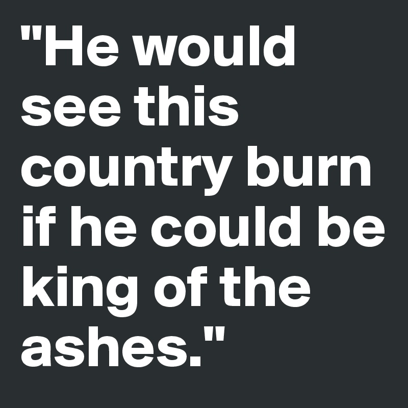 "He would see this country burn if he could be king of the ashes."