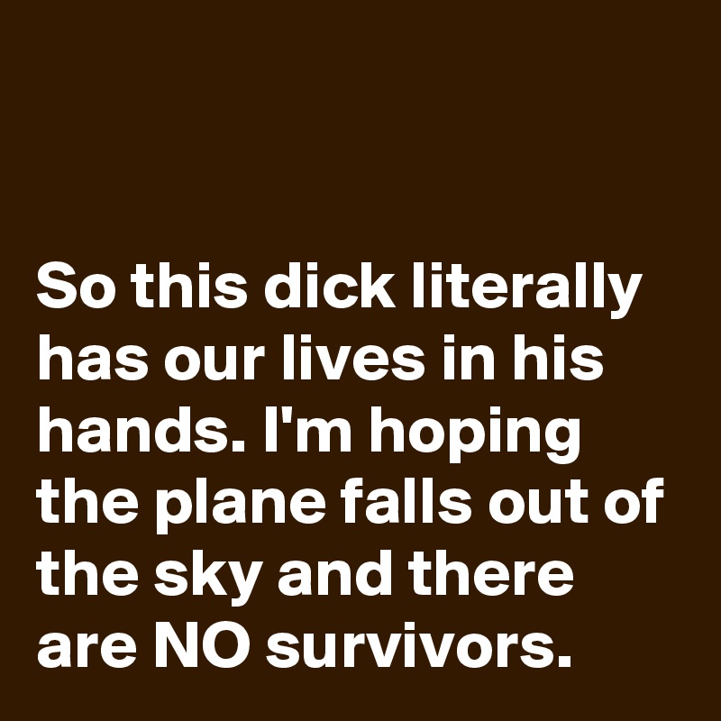 


So this dick literally has our lives in his hands. I'm hoping the plane falls out of the sky and there are NO survivors.