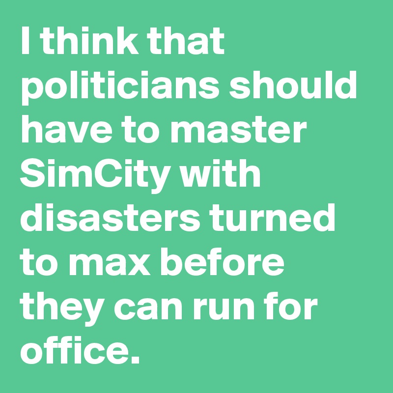 I think that politicians should have to master SimCity with disasters turned to max before they can run for office.