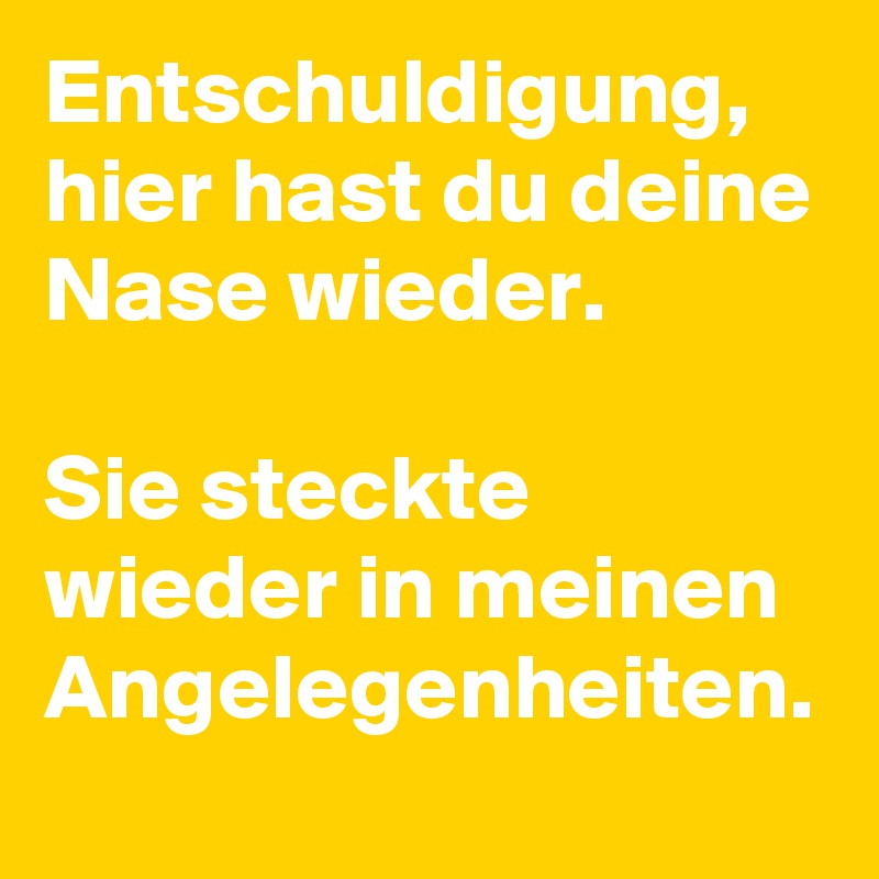 Entschuldigung, hier hast du deine Nase wieder.

Sie steckte wieder in meinen Angelegenheiten.