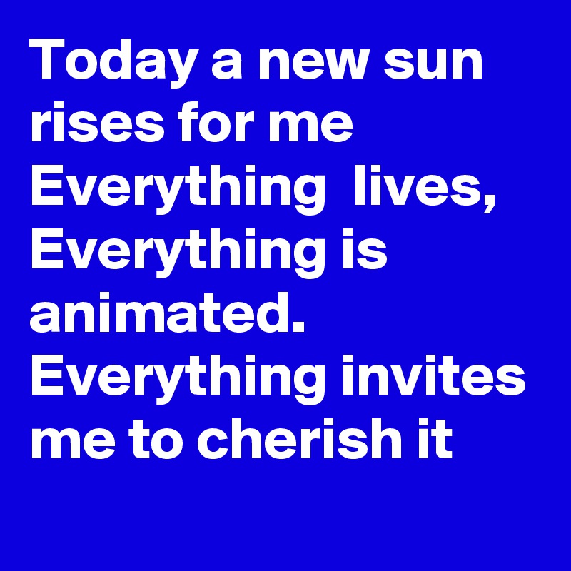 Today a new sun rises for me
Everything  lives, Everything is animated.
Everything invites me to cherish it