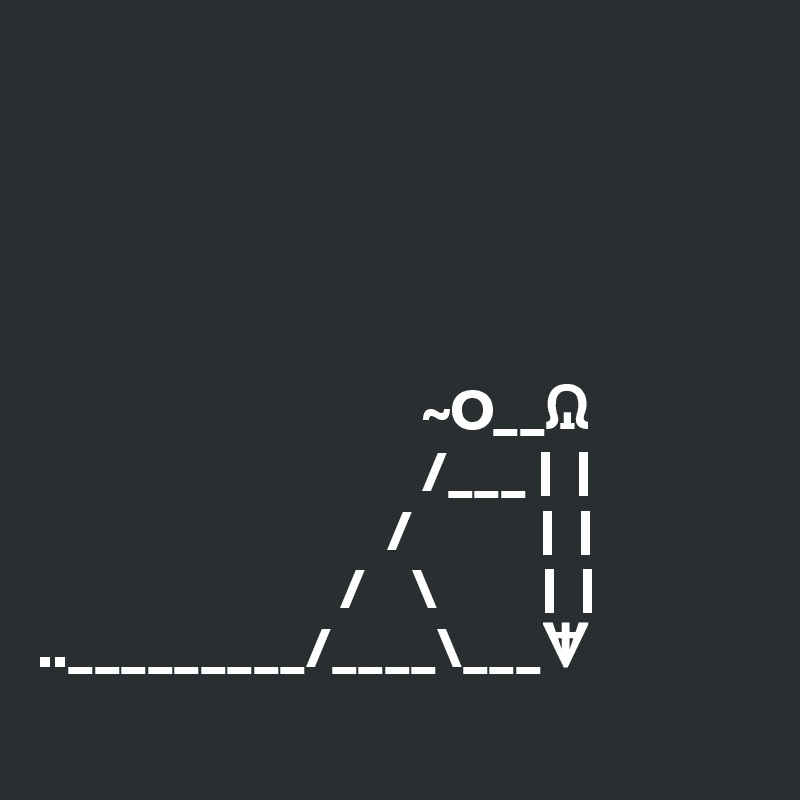 





                                 ~O__?
                                 /___ |  |
                              /           |  |
                          /    \         |  |
.._________/____\___?
