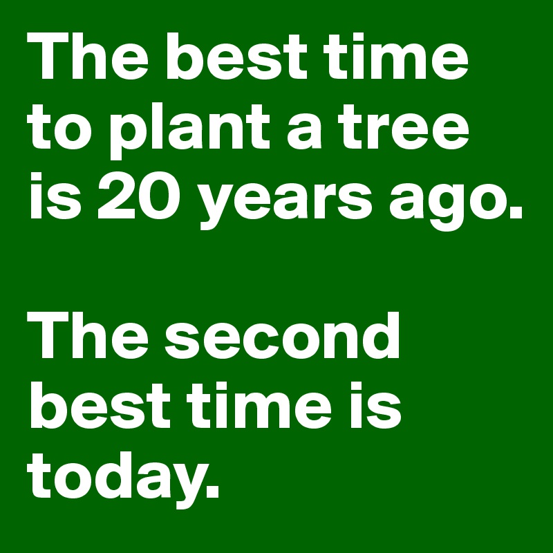 The best time to plant a tree is 20 years ago. 

The second best time is today. 