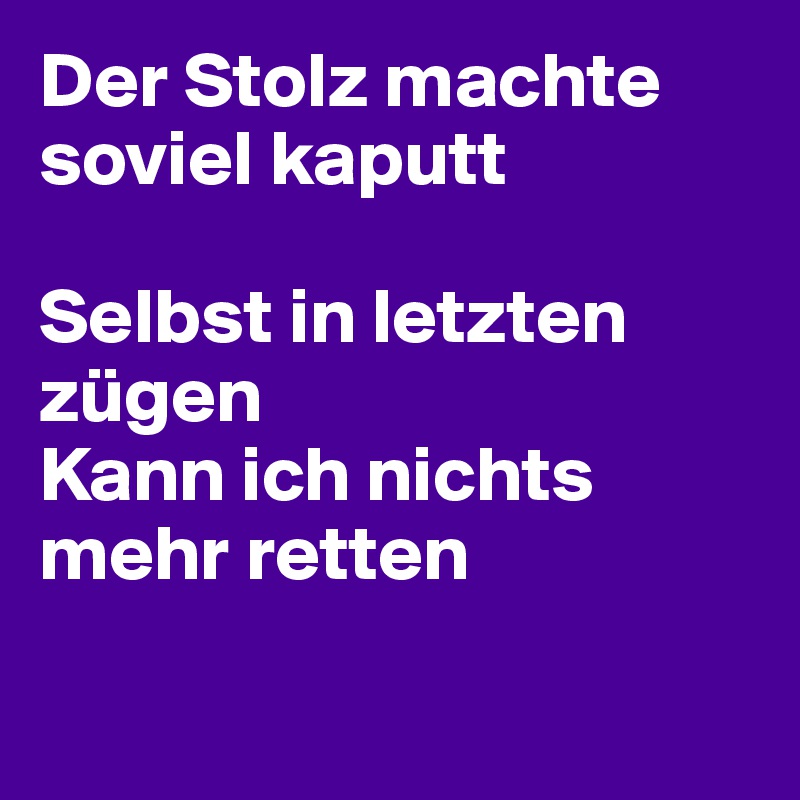 Der Stolz machte soviel kaputt

Selbst in letzten zügen 
Kann ich nichts mehr retten

 