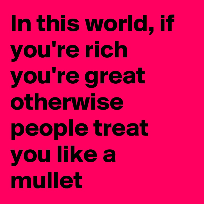 In this world, if you're rich you're great otherwise people treat you like a mullet 