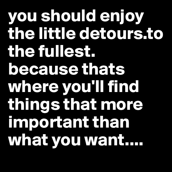 you should enjoy the little detours.to the fullest. because thats where you'll find things that more important than what you want....