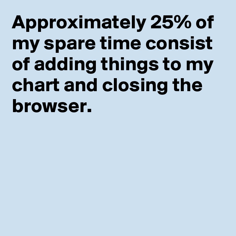 Approximately 25% of 
my spare time consist 
of adding things to my 
chart and closing the 
browser.

