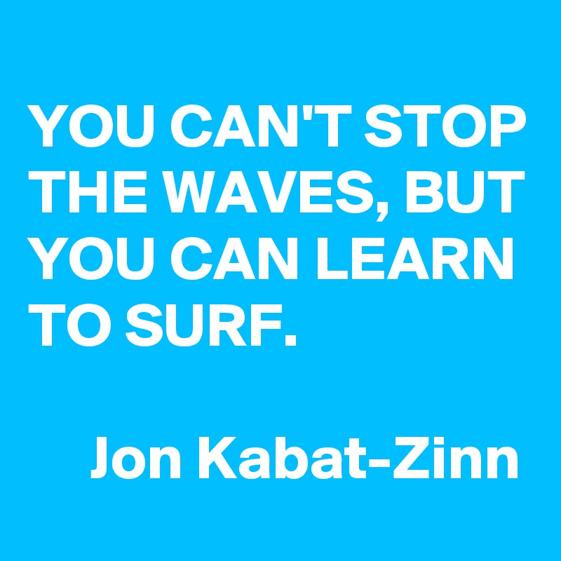 
YOU CAN'T STOP THE WAVES, BUT YOU CAN LEARN TO SURF.

     Jon Kabat-Zinn