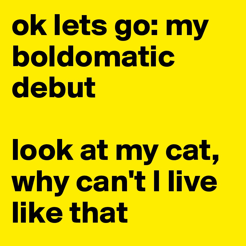 ok lets go: my boldomatic debut

look at my cat, why can't I live like that