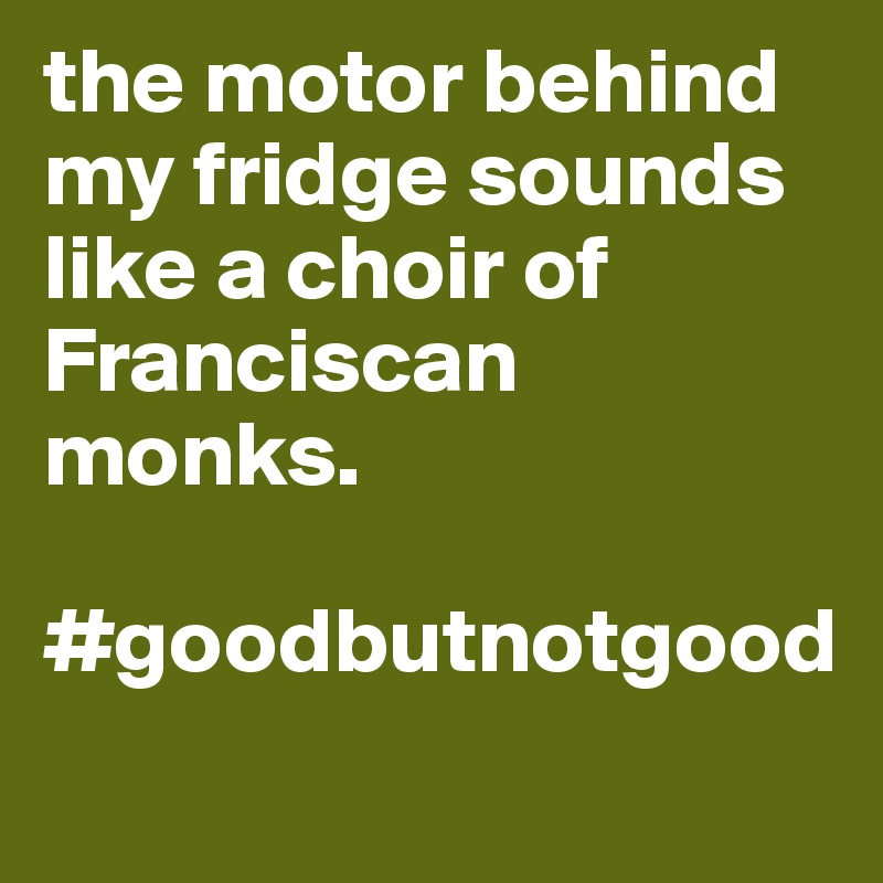 the motor behind my fridge sounds like a choir of Franciscan monks.

#goodbutnotgood
