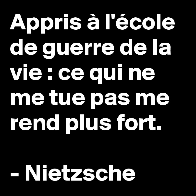 Appris à l'école de guerre de la vie : ce qui ne me tue pas me rend plus fort. 

- Nietzsche