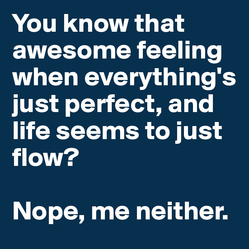You know that awesome feeling when everything's just perfect, and life seems to just flow?

Nope, me neither. 