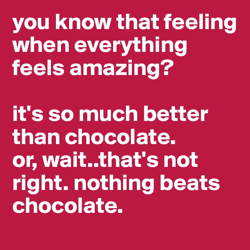 you know that feeling when everything feels amazing? 

it's so much better than chocolate. 
or, wait..that's not right. nothing beats chocolate. 