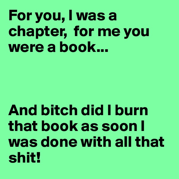 For you, I was a chapter,  for me you were a book... 



And bitch did I burn that book as soon I was done with all that shit! 