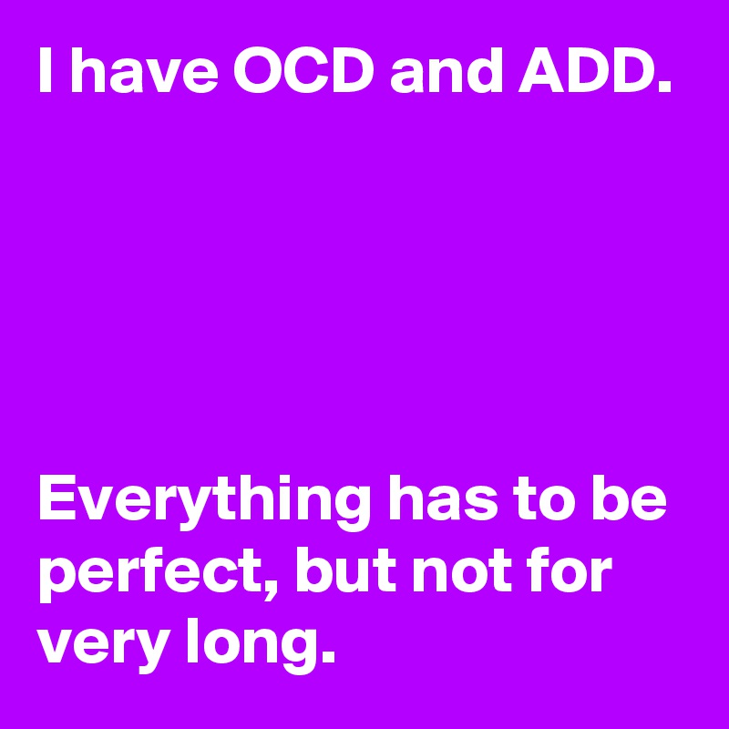I have OCD and ADD.





Everything has to be perfect, but not for very long.