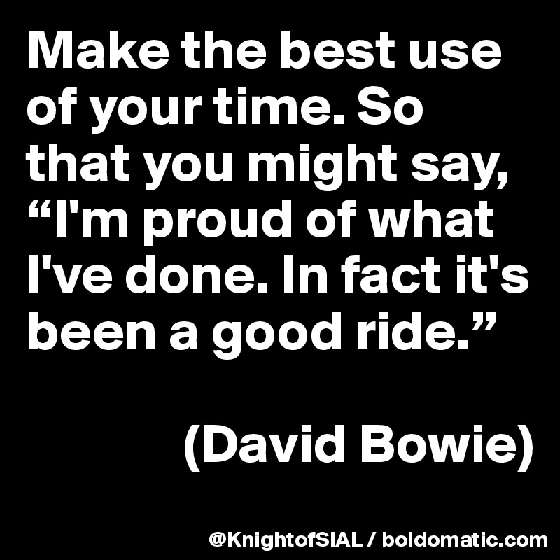 Make the best use of your time. So that you might say, “I'm proud of what I've done. In fact it's been a good ride.” 

              (David Bowie)