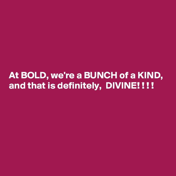 





At BOLD, we're a BUNCH of a KIND, and that is definitely,  DIVINE! ! ! !






    