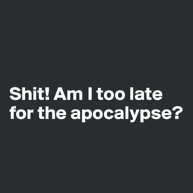 



Shit! Am I too late for the apocalypse? 

