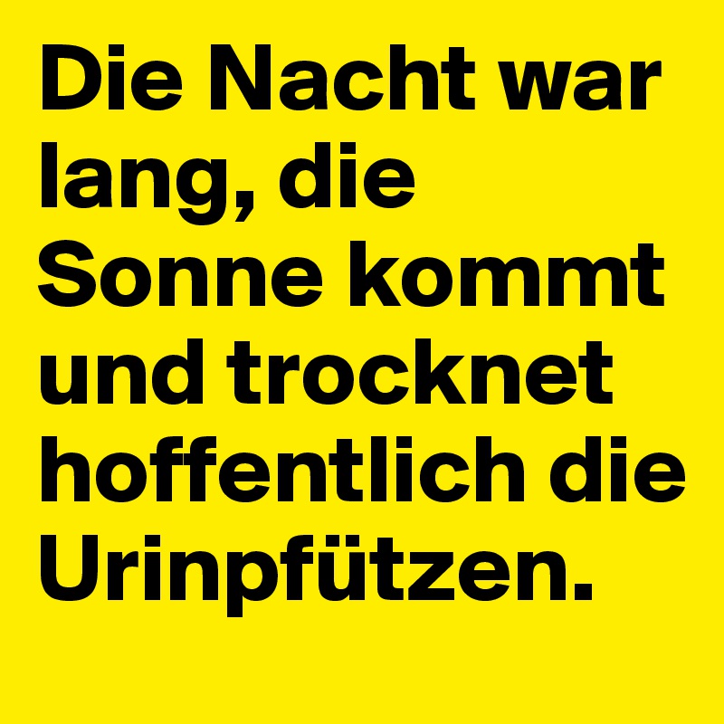 Die Nacht war lang, die Sonne kommt und trocknet hoffentlich die Urinpfützen. 