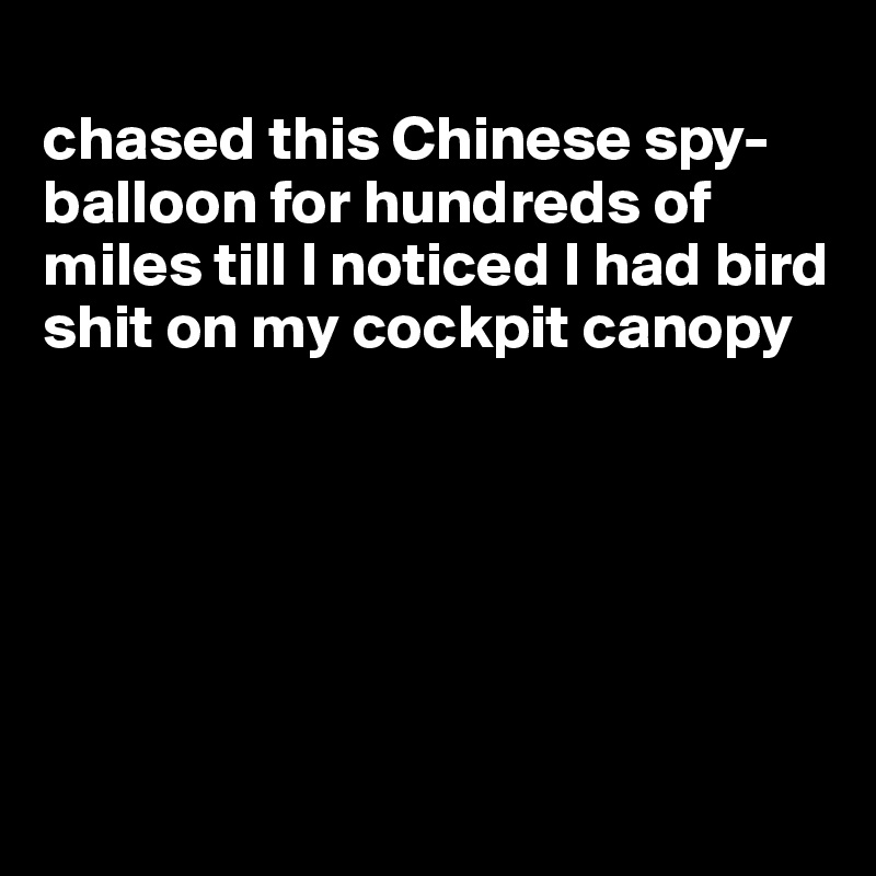 
chased this Chinese spy-balloon for hundreds of miles till I noticed I had bird shit on my cockpit canopy






