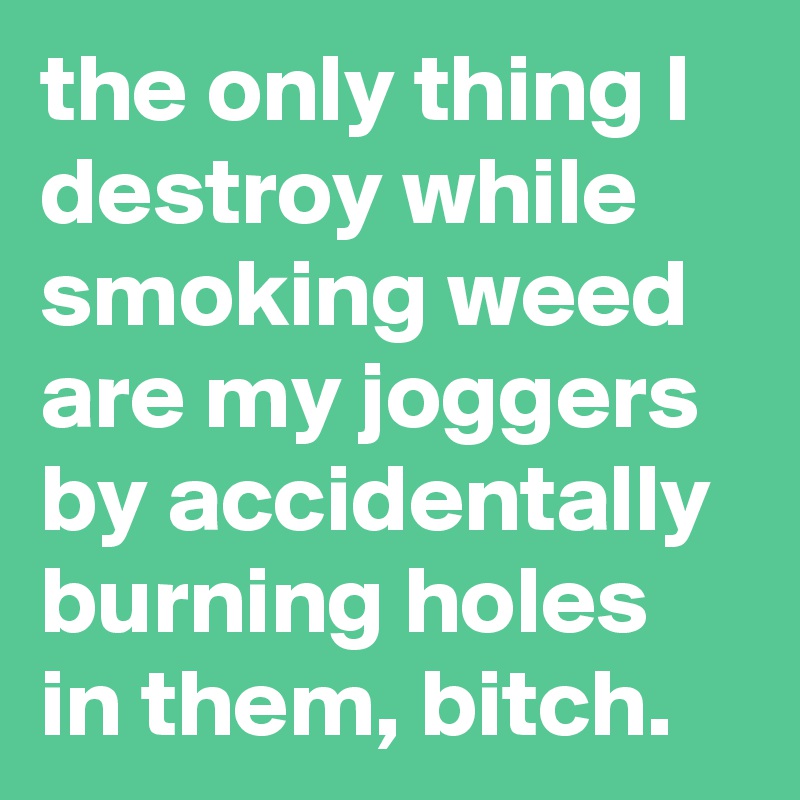 the only thing I destroy while smoking weed are my joggers by accidentally burning holes in them, bitch.