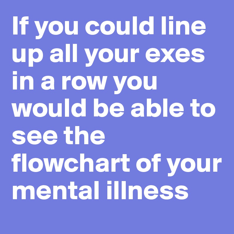 If you could line up all your exes in a row you would be able to see the flowchart of your mental illness