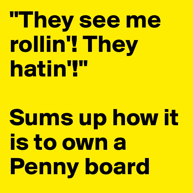 "They see me rollin'! They hatin'!"

Sums up how it is to own a Penny board