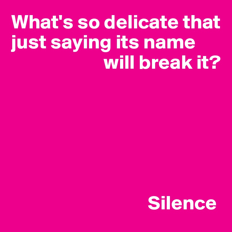 What's so delicate that just saying its name
                       will break it?






                                  Silence