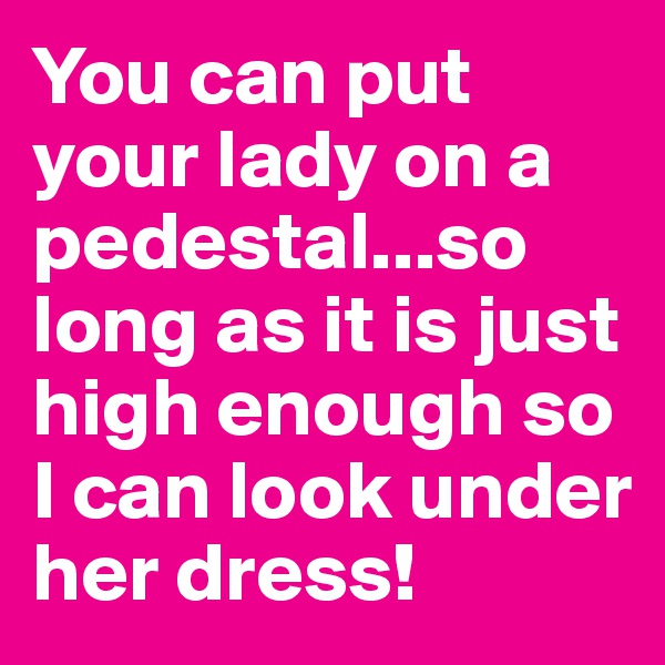 You can put your lady on a pedestal...so long as it is just high enough so I can look under her dress!
