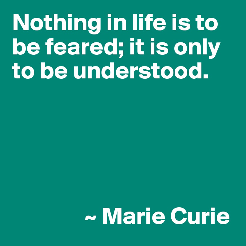 Nothing in life is to be feared; it is only to be understood.





               ~ Marie Curie