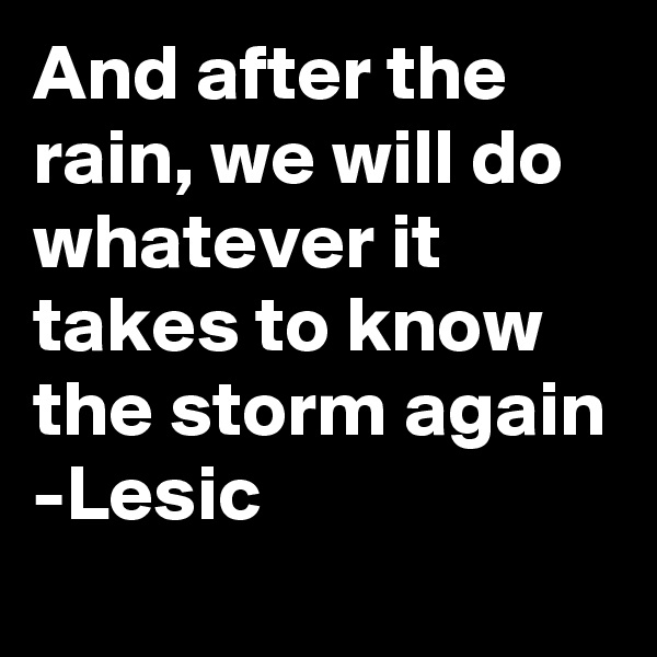 And after the rain, we will do whatever it takes to know the storm again
-Lesic