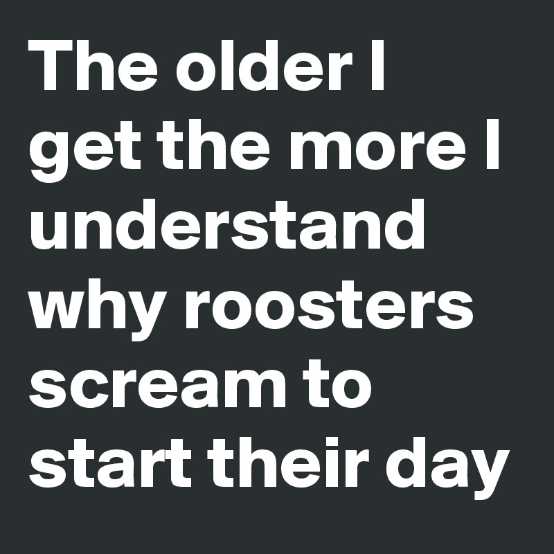 The older I get the more I understand why roosters scream to start their day