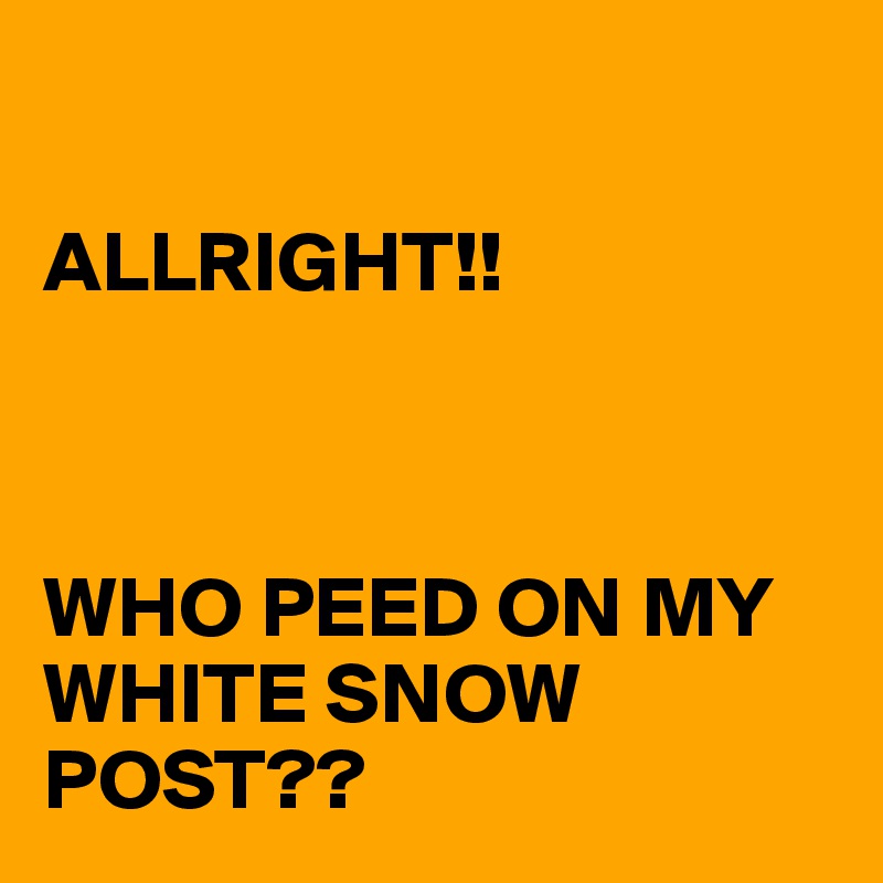 

ALLRIGHT!!



WHO PEED ON MY WHITE SNOW POST??